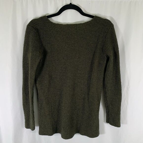 J. Crew Merino Wool Blend Sweater Women's Small Green Knit Ribbed Vneck Pullover - Picture 7 of 8